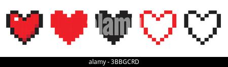 Retro style pixel heart icon collection Stock Vector