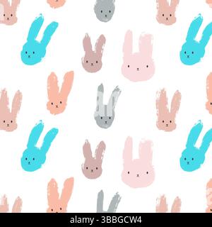 Seamless pattern with grunge brush bunny. Stock Vector