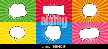 Doodle drawing blank retro speech bubbles collection on colorful background Stock Vector
