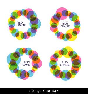 Circle frame collection with round shapes in trendy riso graph print texture style Stock Vector