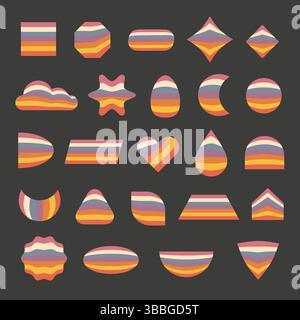 Vector retro 70s rainbow design elements set Stock Vector