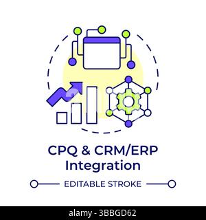 CPQ and CRM or ERP integration multi color concept icon Stock Vector