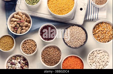 Grain, cereals, seeds, beans. Top view Stock Photo