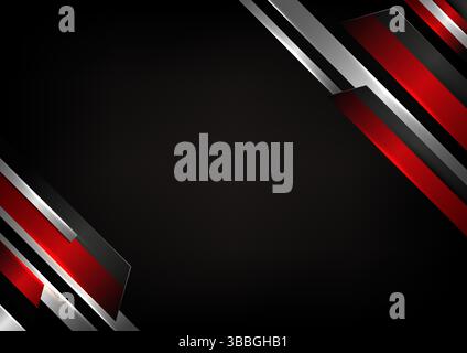 modern technology abstract geometric design with angled metallic layers in red, grey, and silver on a dark background, dynamic cybernetic feel tech, i Stock Vector