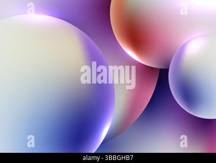 abstract background overlapping glossy spheres in soft purple, pink, and cream gradients. dreamy light reflections on smooth curved surfaces create a Stock Vector