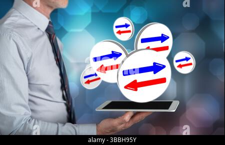 Decision concept above a tablet held by a man Stock Photo