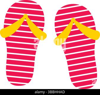 Bright striped beach slippers clip art. Summer footwear for relaxing on the beach or pool, flat style. Vector element Stock Vector