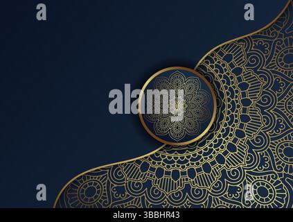 Elegant blue and gold background with a decorative mandala design Stock Vector