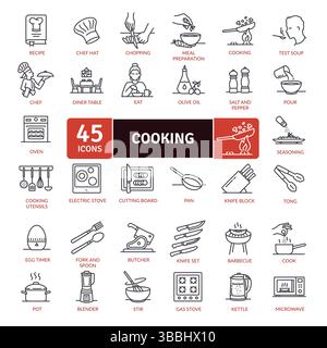 Cooking Icons: Kitchen Utensils and Culinary Elements Stock Vector