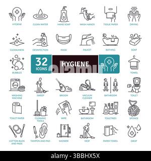Hygiene Icon Set: Cleanliness and Personal Care Stock Vector