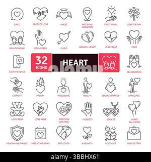 Heart and Love Icon Set: Affection and Relationships Stock Vector