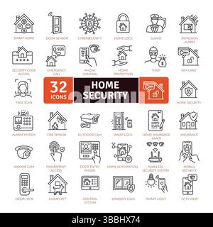 Home Security Icon Set: Protection and Automation Stock Vector