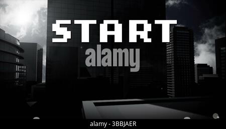 Image of start text over cityscape Stock Photo
