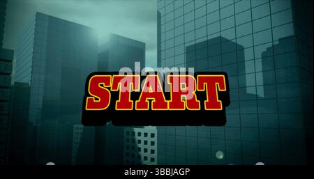 Image of start text over cityscape Stock Photo