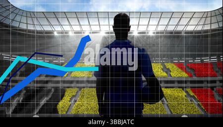 Images of financial data processing over football player Stock Photo