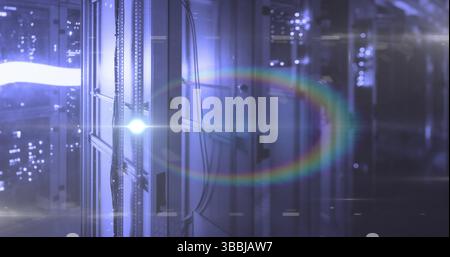Image of light spots over server room Stock Photo