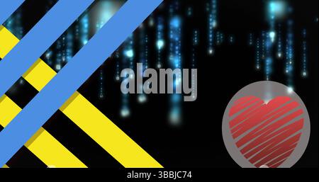 Grey circle with heart shining on right in digital graphic, with diagonal stripes, code, copy space Stock Photo