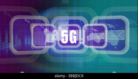 Image of 5g text over world map Stock Photo