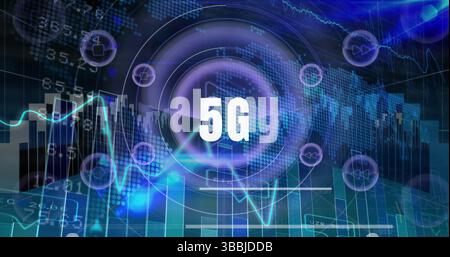 Image of 5g text over data processing Stock Photo