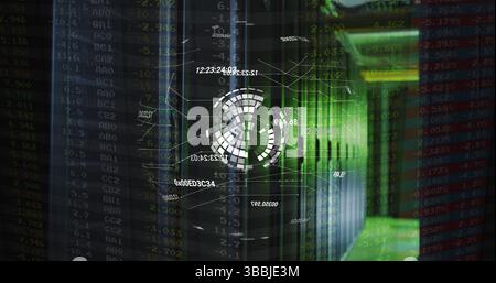 Image of globe rotating over servers Stock Photo