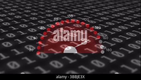 Image of binary code over speedometer and black background Stock Photo