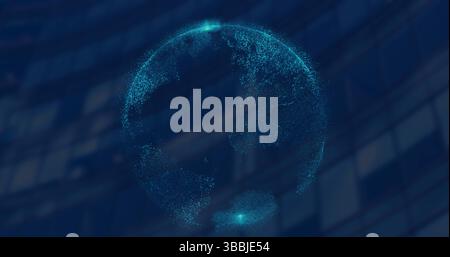 Image of spinning globe against tall building in background Stock Photo