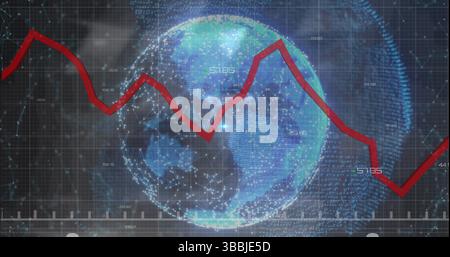 Image of graph over globe and navy background Stock Photo