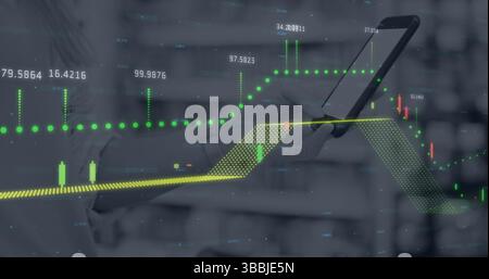Financial data processing against mid section of woman using digital tablet in grocery store Stock Photo