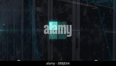 Image of green squares moving over servers Stock Photo