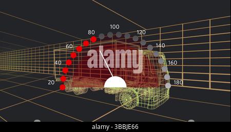 Image of speedometer over 3d car model Stock Photo