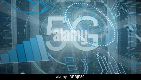 Image of 5g and data processing over servers Stock Photo