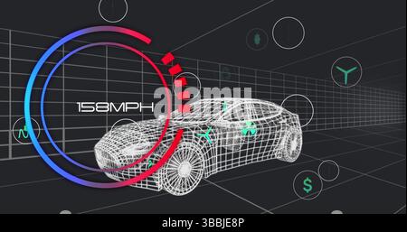 Image of speedometer over 3d car model Stock Photo