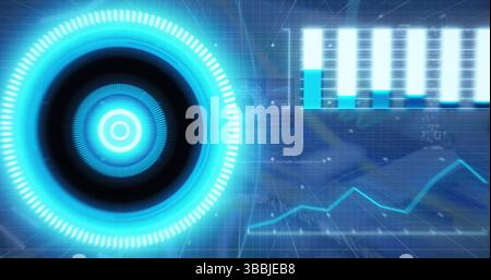 Image of processing circle over computer wires Stock Photo