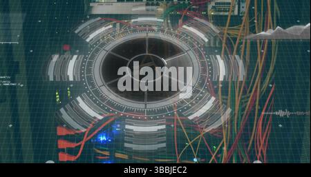 Image of round scanner and data processing over close up of a computer server Stock Photo