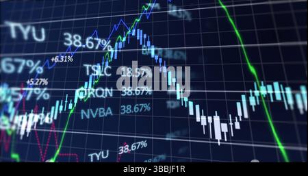 Image of financial data and graphs over navy background Stock Photo