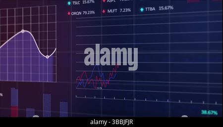 Image of financial data processing over grid Stock Photo