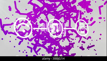 Image of network of connections and icons over white background Stock Photo