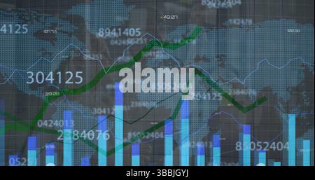 Presenting corporate team analyzing global data on transparent data screen in office, with tablet Stock Photo