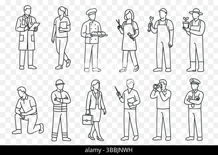 ssential Professions Line Art Vector Illustration Pack Stock Vector