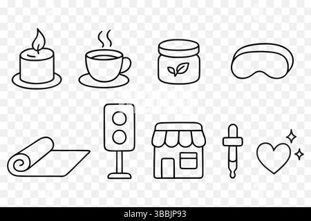 Wellness and Spa Essentials – Minimalist Line Art Icon Set Stock Vector