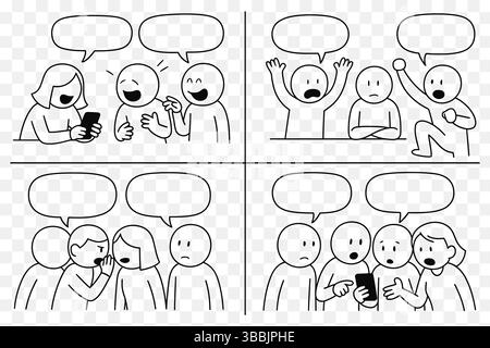 Editable Comic Strip Template – Blank Doodle Style Speech Bubble Comic Panels Stock Vector