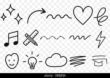 Doodle Style Line Icons – Creative Planner & Journal Elements Set Stock Vector