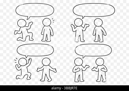 Editable Comic Strip – Stick Figure Conversations & Reactions (4-Panel Meme Template with Blank Speech Bubbles) Stock Vector