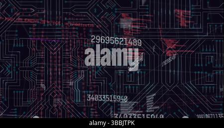 Image of data processing over integrated circuit in green and black space Stock Photo