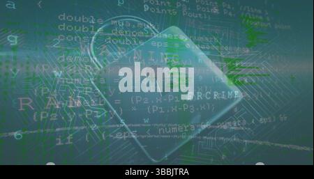 Image of network of connections and binary coding data processing over purple background Stock Photo