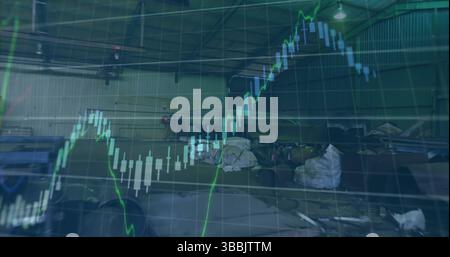Image of graph with data processing over grid and landfill site Stock Photo