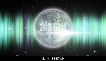 Image of globe over light trails Stock Photo