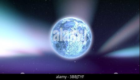 Image of globe over light trails Stock Photo