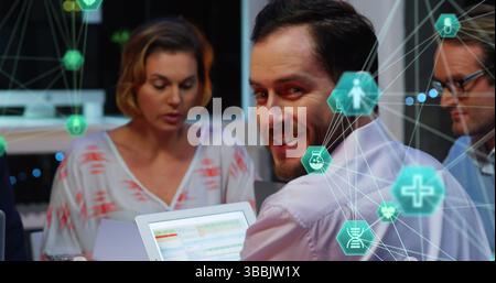 Image of text with globe and network of connections Stock Photo