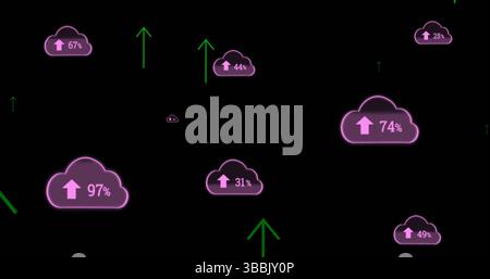 Image of falling clouds icons over dark background Stock Photo
